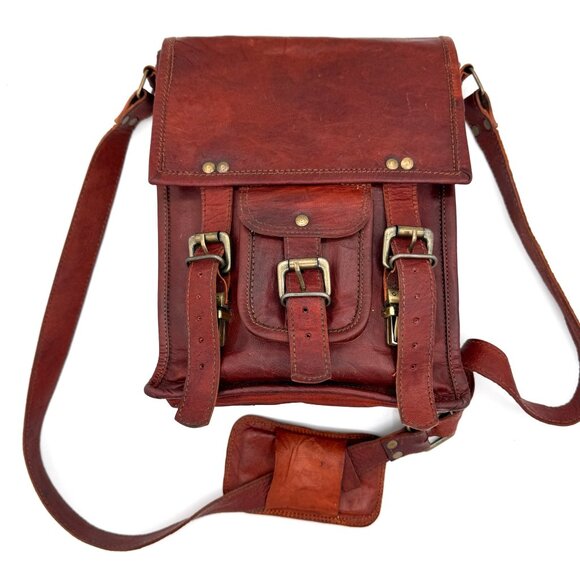 Komal’s Passion Leather Handmade Crossbody Messenger Bag Vintage Brown Satchel - Picture 7 of 11